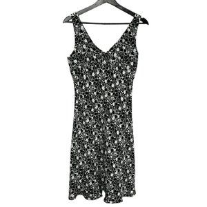 Vintage 90s Express Black White Floral Print Sleeveless Knee Length Slip Dress S
